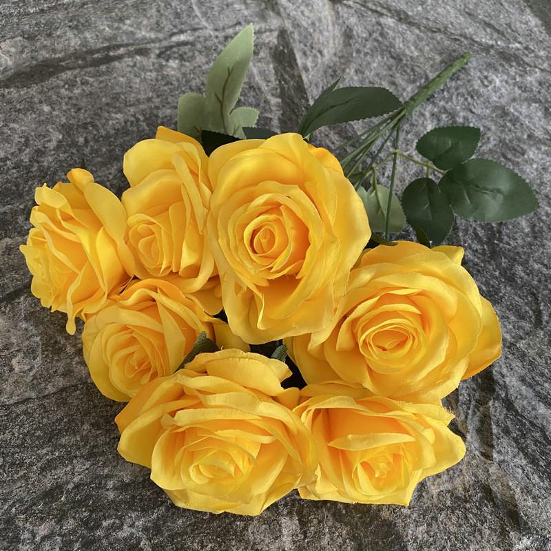 Silk 7 Branch Realistic Artificial Roses Wedding Photography Props Home Decor