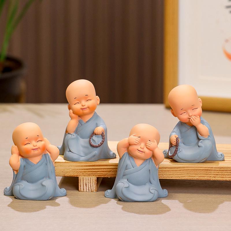 Zen Monk Figurine: Cute Little Novice for Tea Table or Office Desk Decoration