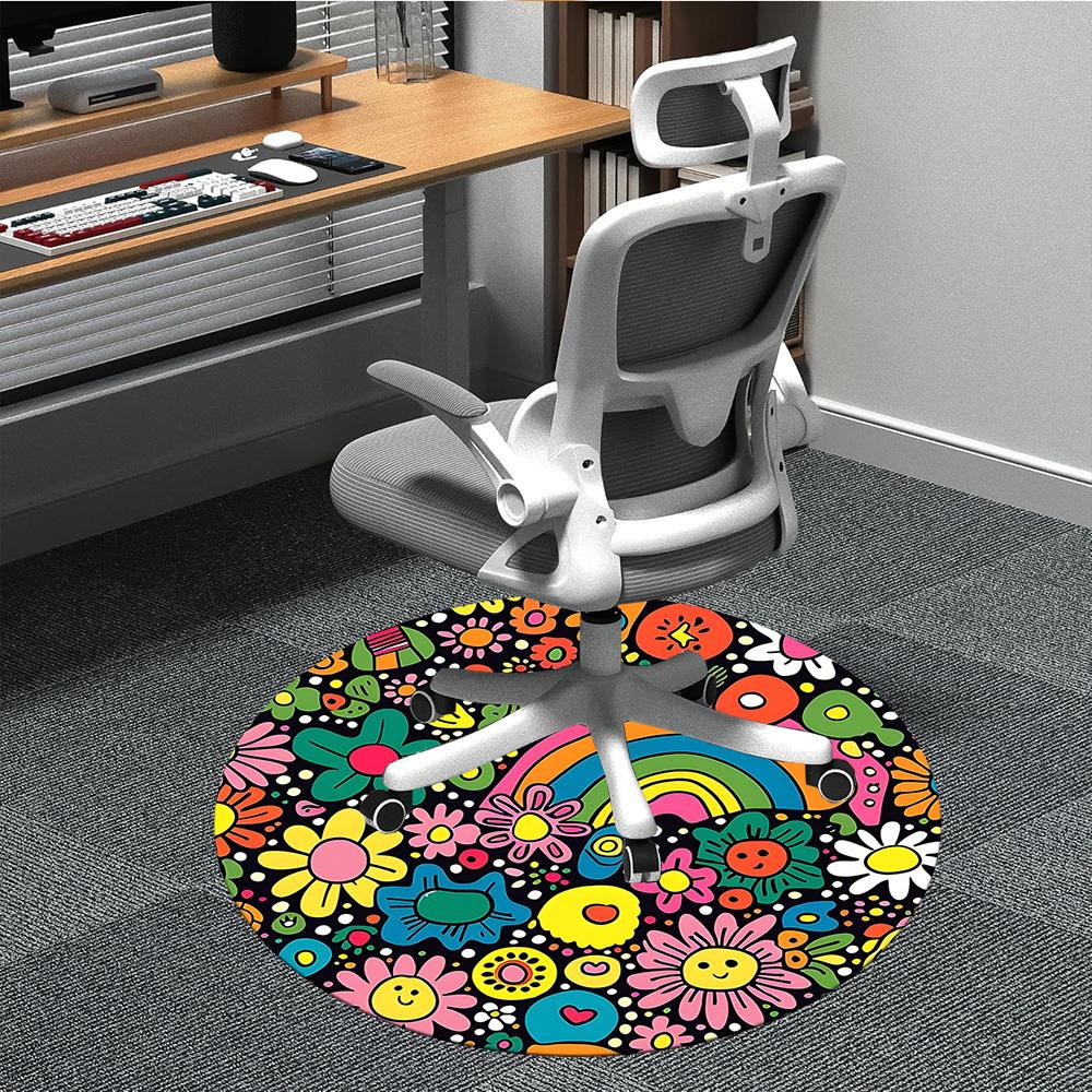 1 Stück Teppich mit Blumenmuster, Runder rutschfester langlebiger großer Büroteppich, Geeignet für das Büro