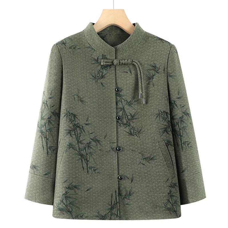 

Elegant Spring Tang Suit Jacket for Women - Stylish Stand-up Collar Outerwear for Middle-aged and Elderly Mothers 5XL (145-160 jin)