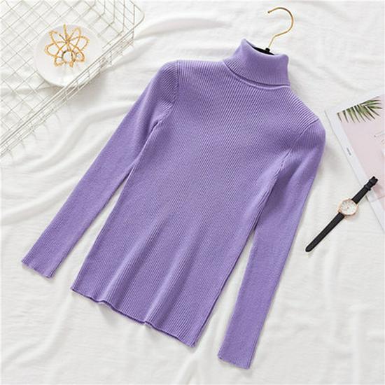 2025 Autumn/Winter Women's High Neck Pullover Sweater, Long Sleeve, Slim Fit, Solid Color Knitwear