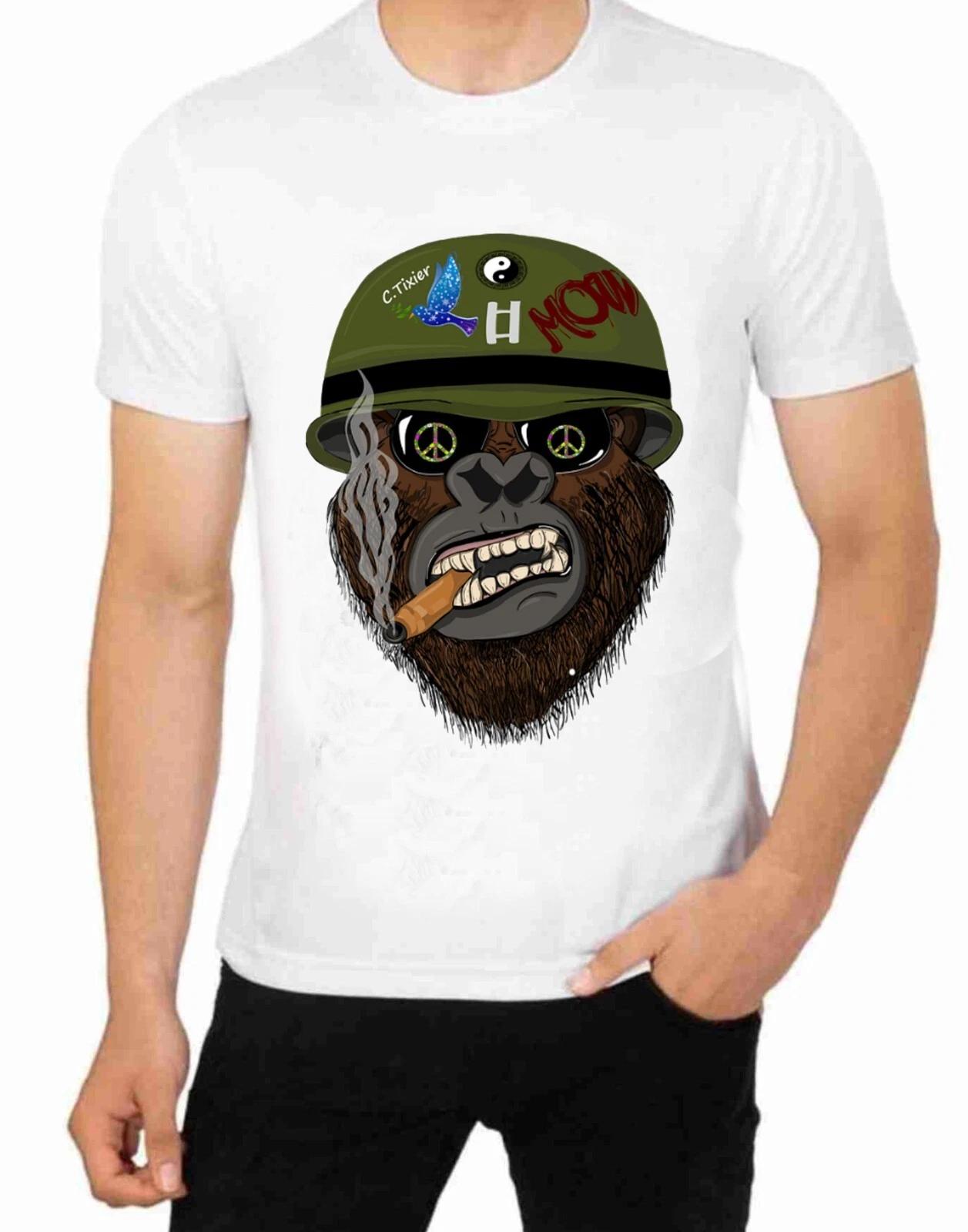 A mad as Heck Gorilla with Army Helmet T-Shirt Animal Face Art Jungle Animal 2XL