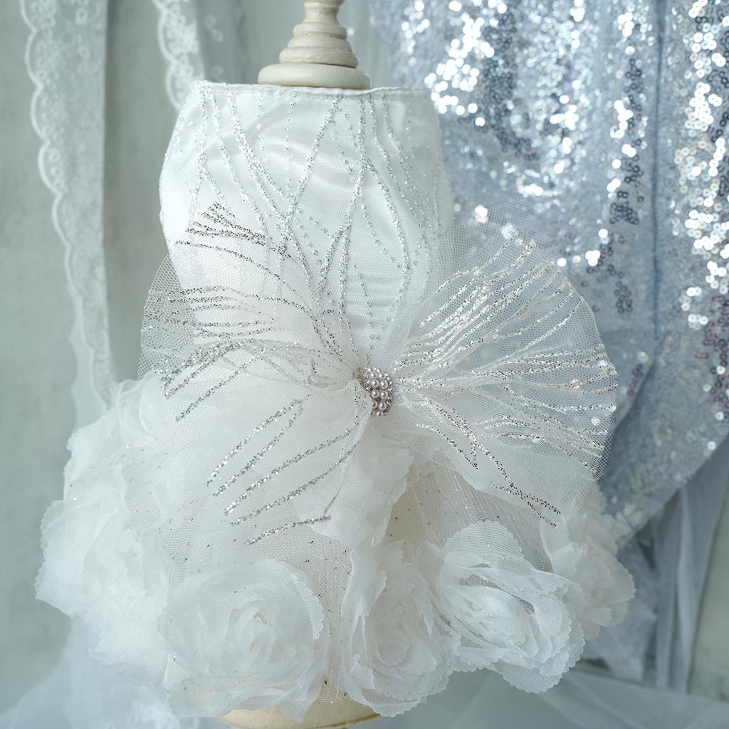 Formal Dog Princess Dress, Sparkly Tulle Pet Wedding Dress, Pink Rose Floral Puppy Outfit for Small Dogs Chihuahua Yorkie