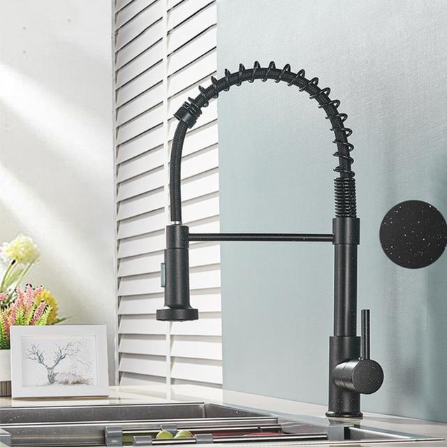 Kitchen Faucet Pull Out Stream Sprayer Deck Mounted Matte Black Mixer Tap 360 Degree Rotation Kitchen Sink Hot Cold Taps