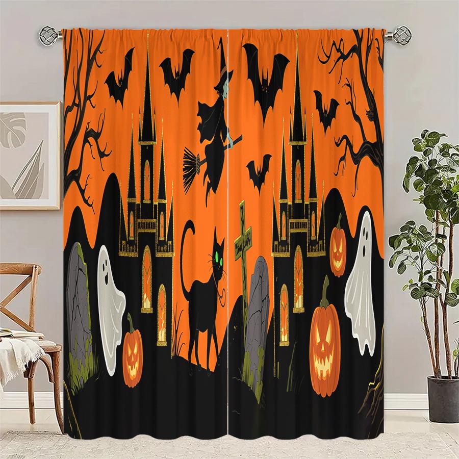 

Christmas Witch ghost printed curtains pole bag curtains Christmas decorations daily home decorations room decorations 100*130 Grommet Top 1pcs