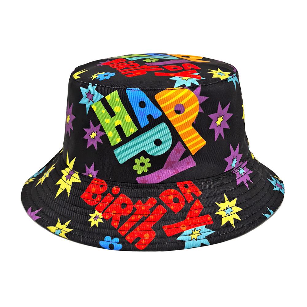 Comfortable Home Life Women's Happy Birthday Letter Print Bucket Hats Fashion Gift Men Summer Outdoor Sunscreen Panama Unisex Fisherman Caps Sun Gorras 56-58Cm