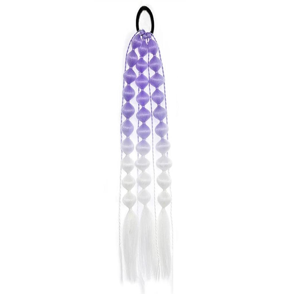 Synthetic 1Pcs Ponytail Extension Corlorful Bubble Braid Long Lantern Braided Ponytail with Hair Tie Straight Hairpieces