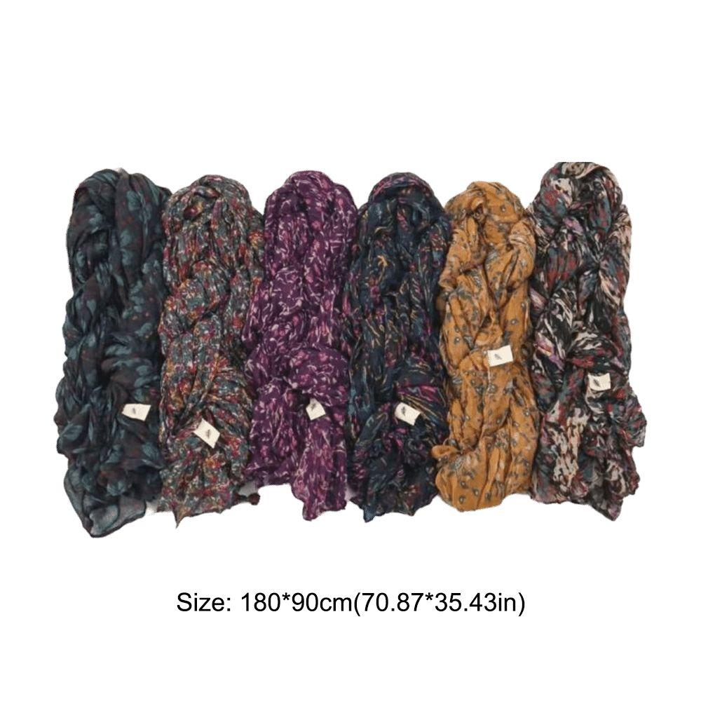 Floral Cotton Linen Scarf Vintage Long Shawl Wrap Fashion Pleated Printed Scarf  For Autumn Winter