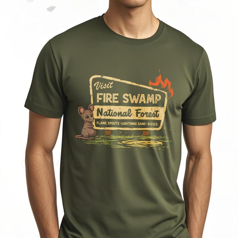 Daily Wear Summer Men Tshirt Visit Fire Swamp National Forest Sign With Mouse Short Sleeve Adult ONeck Top Tees