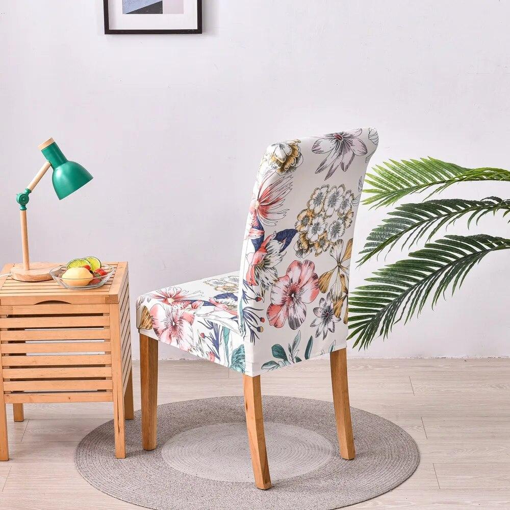 Pastoral Tarzı Yemek Sandalyesi Kapak Elastik Çiçek Baskı Kolsuz Sandalye Minderi Ev Düğün Otel Restoran Ofis Koltuk Örtüsü