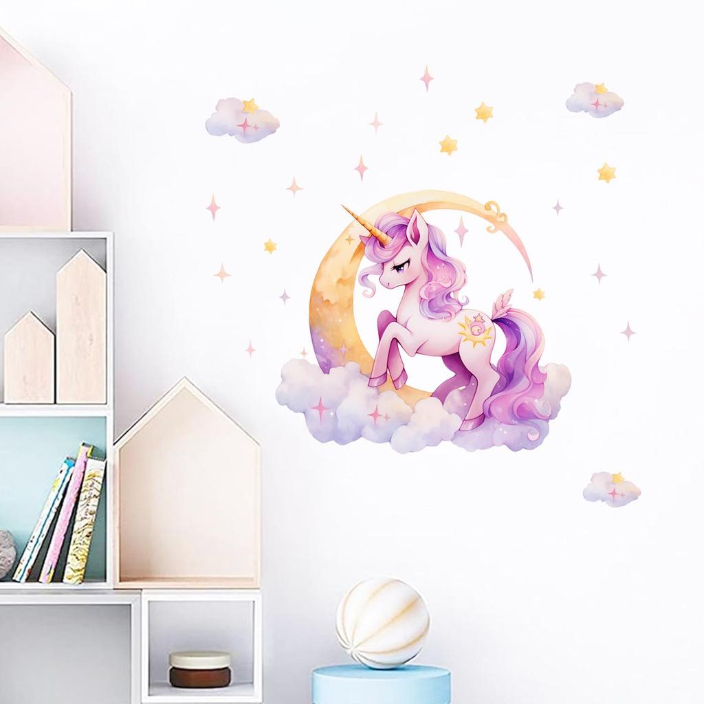 Luminous Pink Unicorn Cloud Star Room Decal Stickers