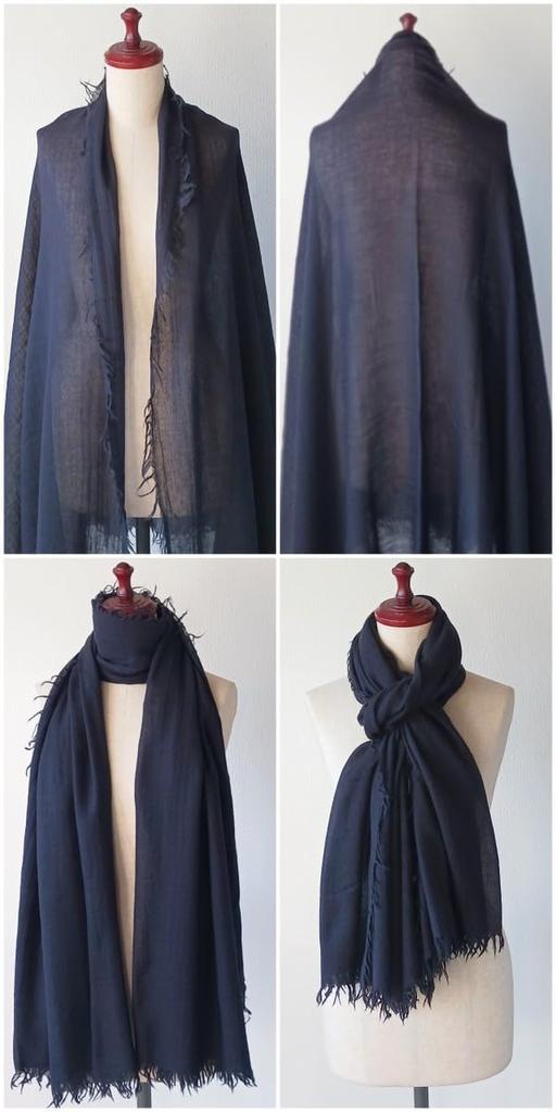 Merino Wool Solid all over the 100% Stole, Color, Large, Fall/Winter, Lightweight, Gauze, 110x200mm, Fringe, Cashmere-Like, Men's/Women's [.a world]