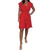 2025 Women's Summer V-Neck Waist-Cinching Ruffle Dress - Solid Color