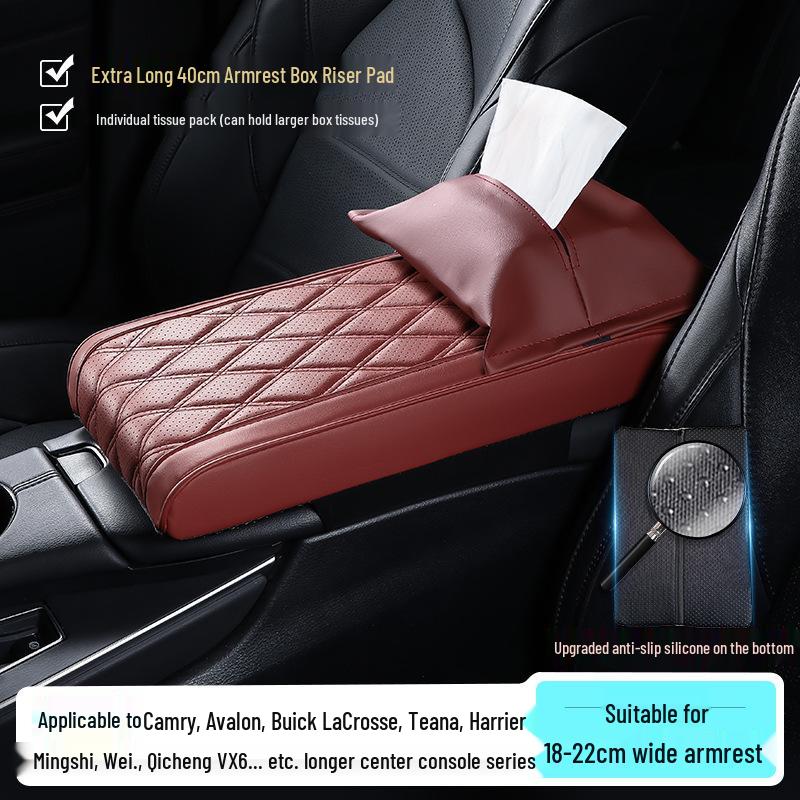Extra lange 40 cm Armlehnenbox-Auflage für Avalon/Camry - Erhöhungspad mit Taschentuchboxhalter