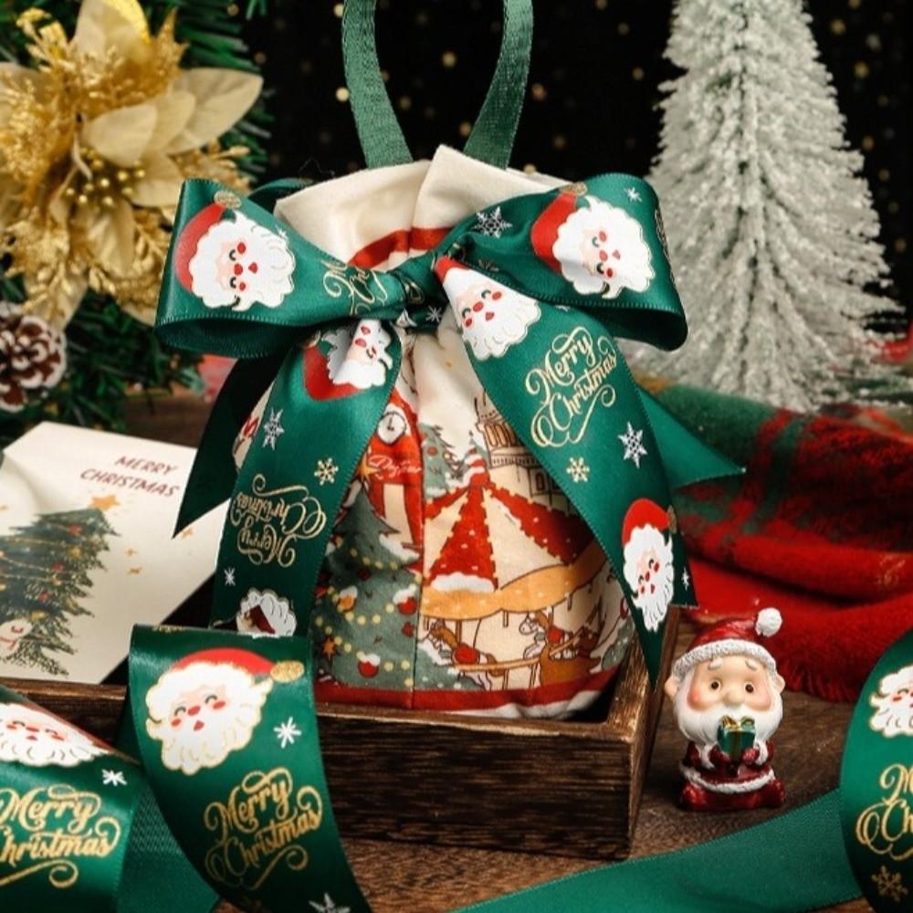 New 11m Christmas Ribbon Metallic Foil Print Christmas Theme Holiday Ribbon Satin Christmas Gifts Wrapping Ribbon Gift Wrapping