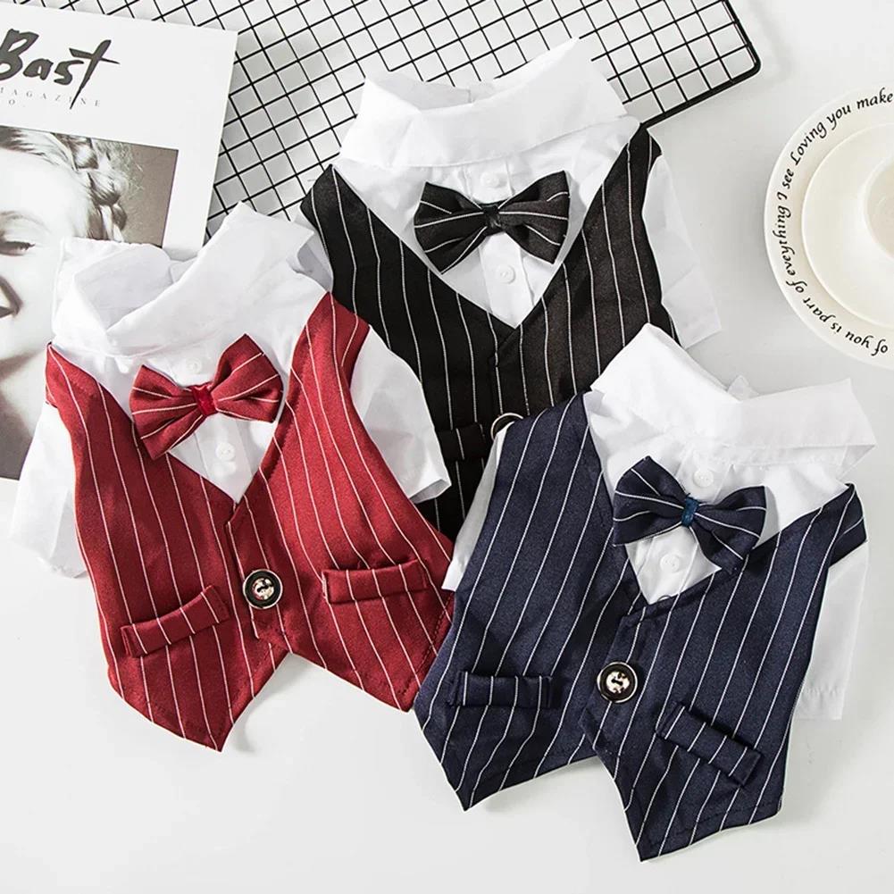 English Style Gentleman Dog Dress Puppy Suit with Tie for Formal Occasions Four Seasons Wedding Pet Photo Teddy Clothes