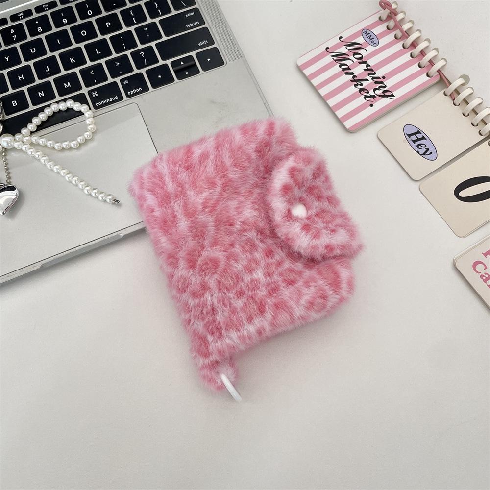 Pink Leopard Print Large Plush Storage Bag with Card Holder