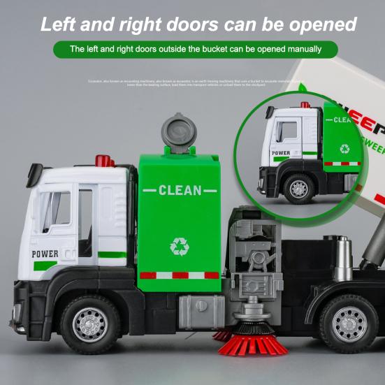 Sanitation Garbage Music Toy with Light & Truck Scale Realistic Street Sweeper Model Ornament No Battery
