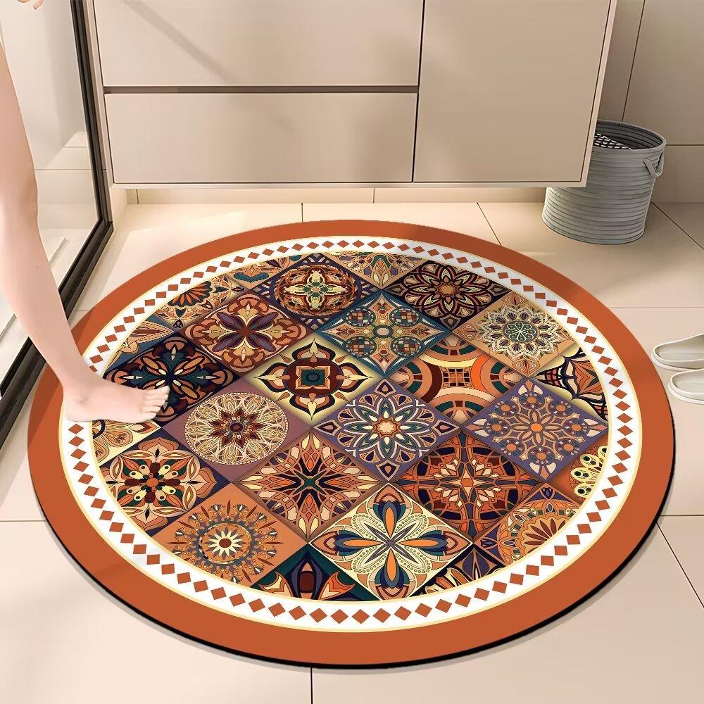 

Коврик для пола в стиле ретро для раковины, круглый коврик для ванной комнаты, впитывающий воду и устойчивый к грязи, противоскользящий коврик для ног в ванной 60*60cm