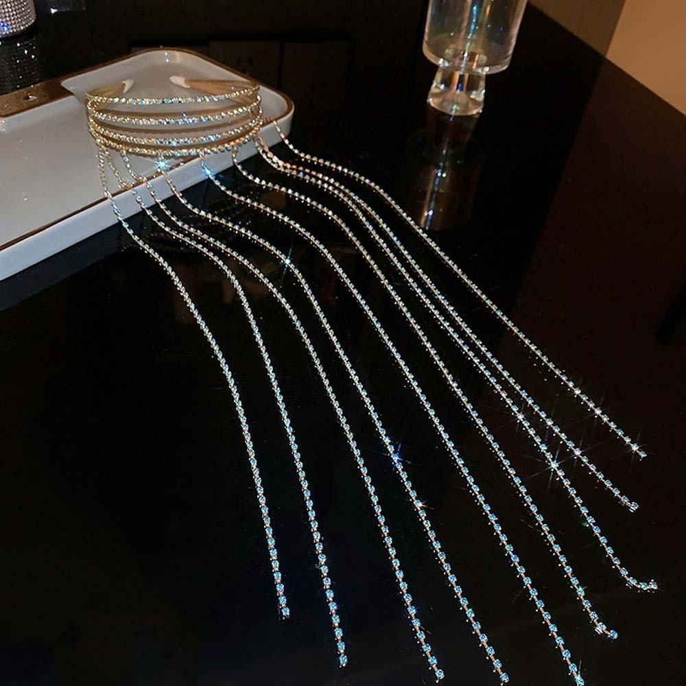 Elegant 4 In 1 Hair Bands with Tassels Shiny Women Hair Hoop Rhinestone Tassel Headband  Party