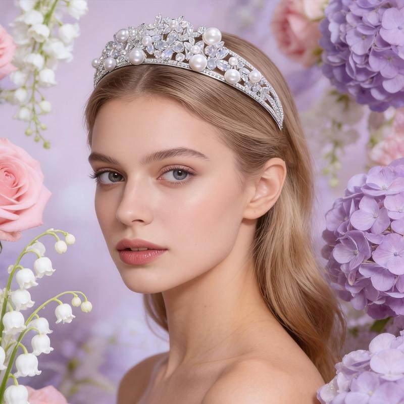 Elegant Pearls Crowned Headband For Weddings Parties And Event Sparkling Rhinestones Metal Construction Headdress
