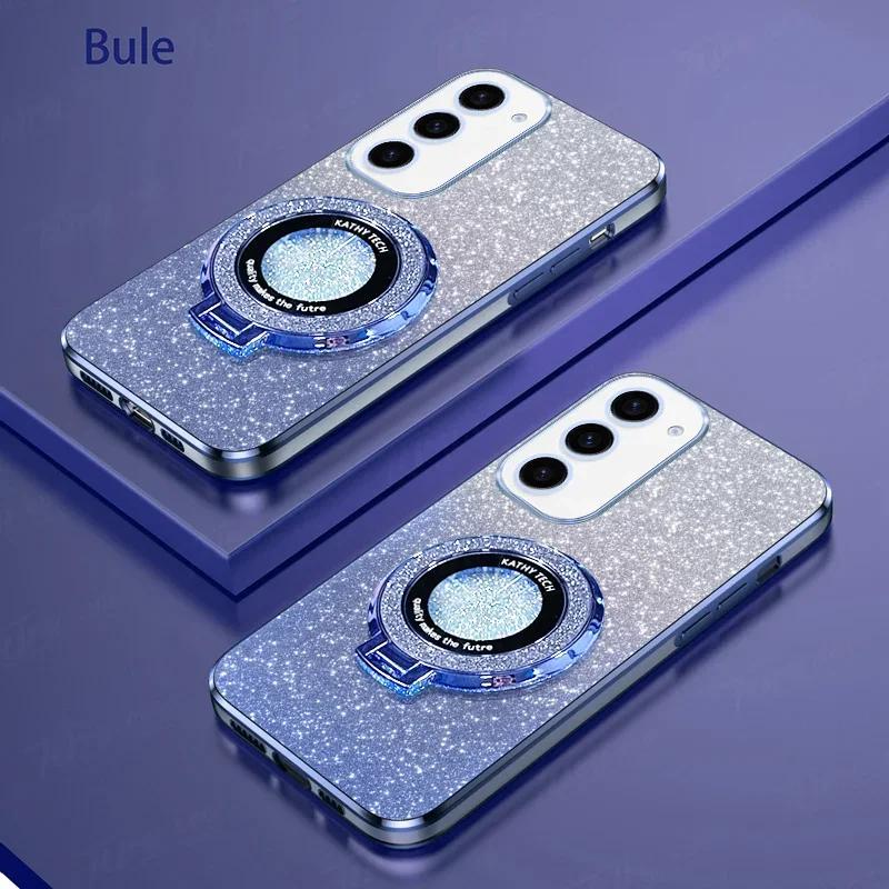 Luxury Glitter Magnetic Ring Stand Phone Case For Samsung S26 S25 Edge S24/23 Ultra Plus FE A57/37/27/17/07/56/36/26/16/06 Cover