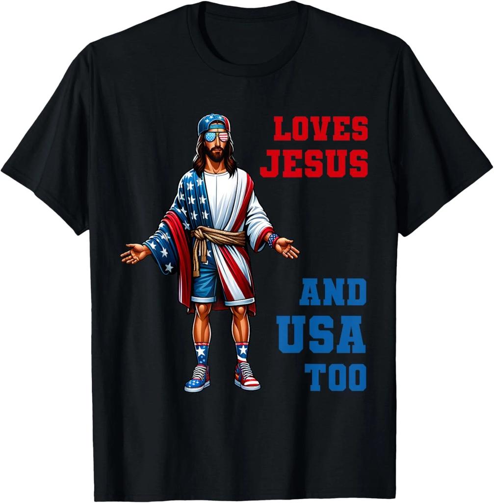 Love Jesus and America Too USA Flag July 4 Christian Unisex T-Shirt
