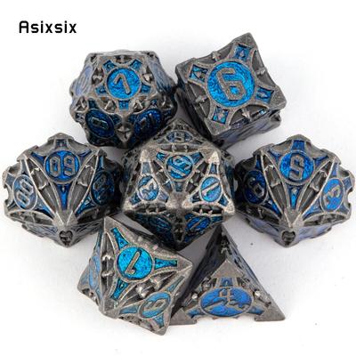 7 Pcs Black Blue Metal Dice Solid Metal Polyhedral Dice Set Suitable for Role-Playing RPG    Board Game Card Game