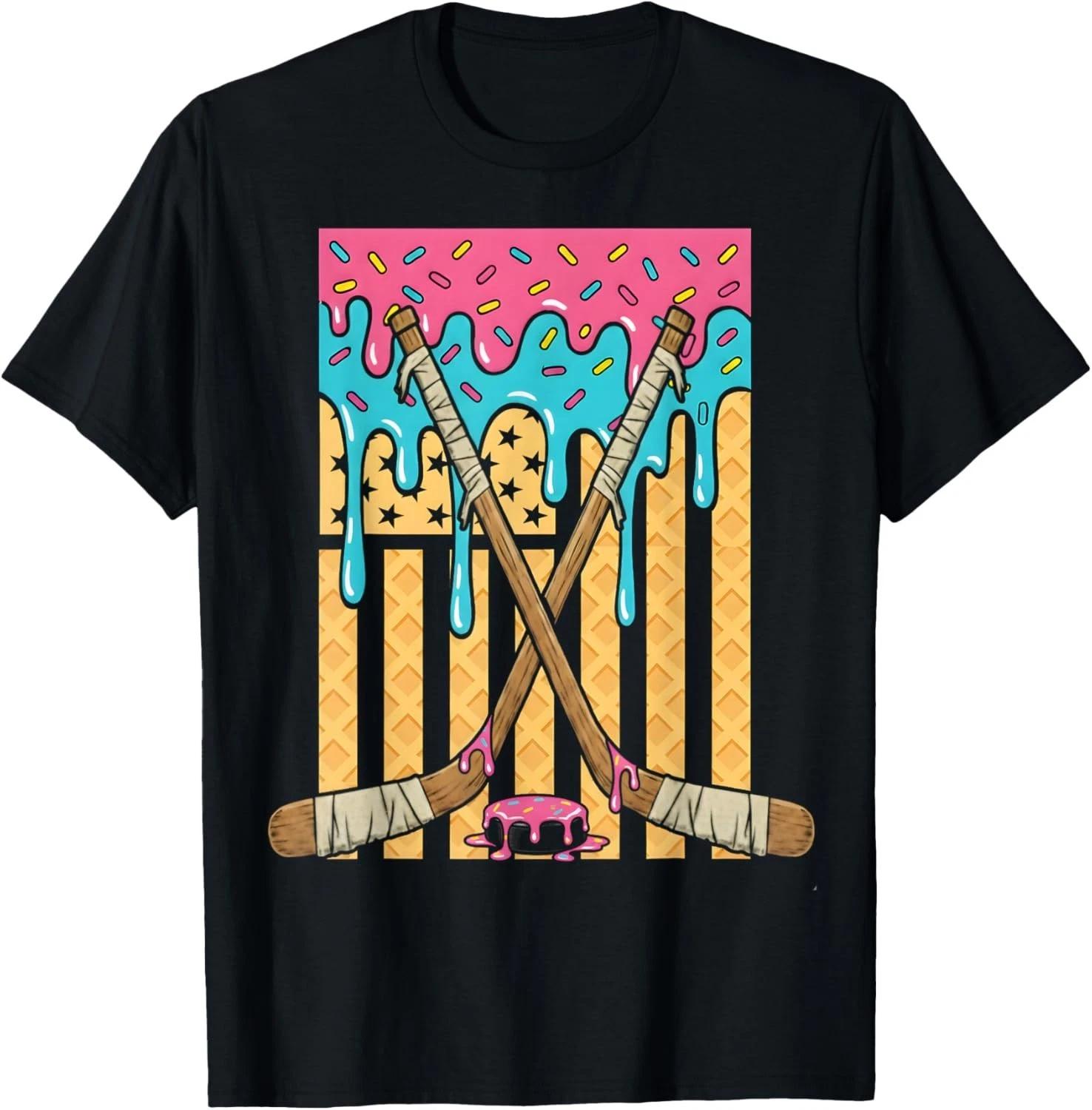 Ice Hockey Ice Cream Drip Boys American Flag unisex T-Shirt 3XL