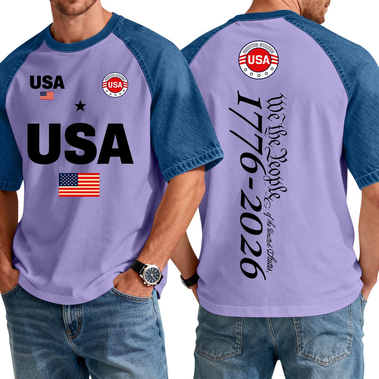 

Men s Denim Patchwork Shirt, Casual Short-sleeved Comfortable T-shirt, Fashionable For Spring And Summer. S