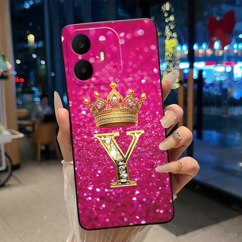 Couple Case For TCL K70 4G/K70 Power 4G Bumper Black Silicone Shockproof Soft Casing Beautiful Trendy Crown Letter Pattern Cover