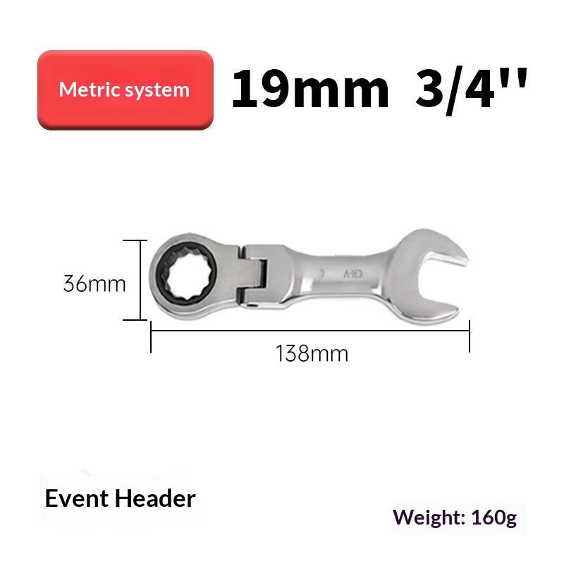 Short Handle Ratchet Wrench Cr V Steel Metric Flexible Open Ring Spanner Labor Saving Hand Tool For Auto Mechanical Repair
