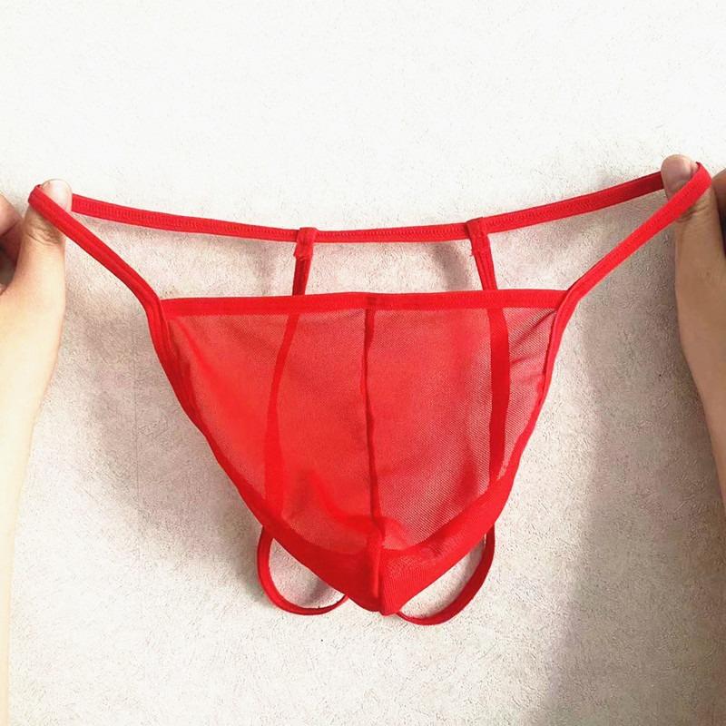 Men's Transparent Thong Underwear Temptation T-pants Flirting Double Belt Mesh Boxer Briefs