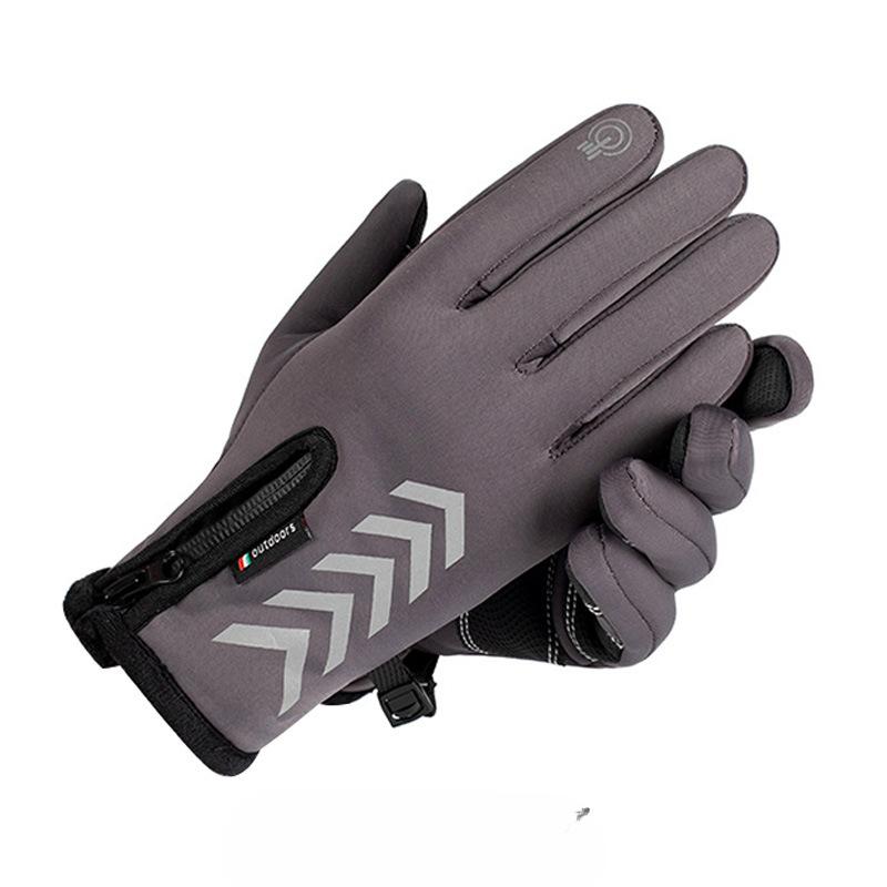 Autumn and Winter Warm Gloves Men Plus Velvet Thickened Cold Proof Waterproof Zipper Cycling Gloves Anti Slip Touch Screen Outdoor Sports