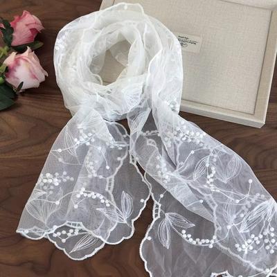 Versatile Retro Lace Scarf 140×33cm Literary Style Headscarf Embroidered Flower Elegant Embroidered Scarf for Women