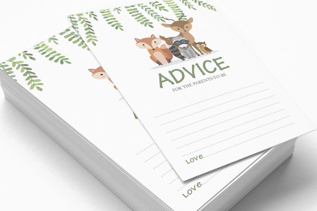 Inkdotpot 50 Ratgeberkarten für Babyparty-Spiel, geschlechtsneutrale Ratschläge für neue Mama und Papa, Grünpflanzen und Tiere, Junge oder Mädchenparty