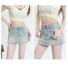 Jasnokolorowa krótka spódniczka obcisła z dżinsu, spódnica pół spódniczka damska z wysokim stanem, wyszczuplająca, spódnica w kształcie litery A, letnia gorąca dziewczyna, spódnica anty-odsłaniająca