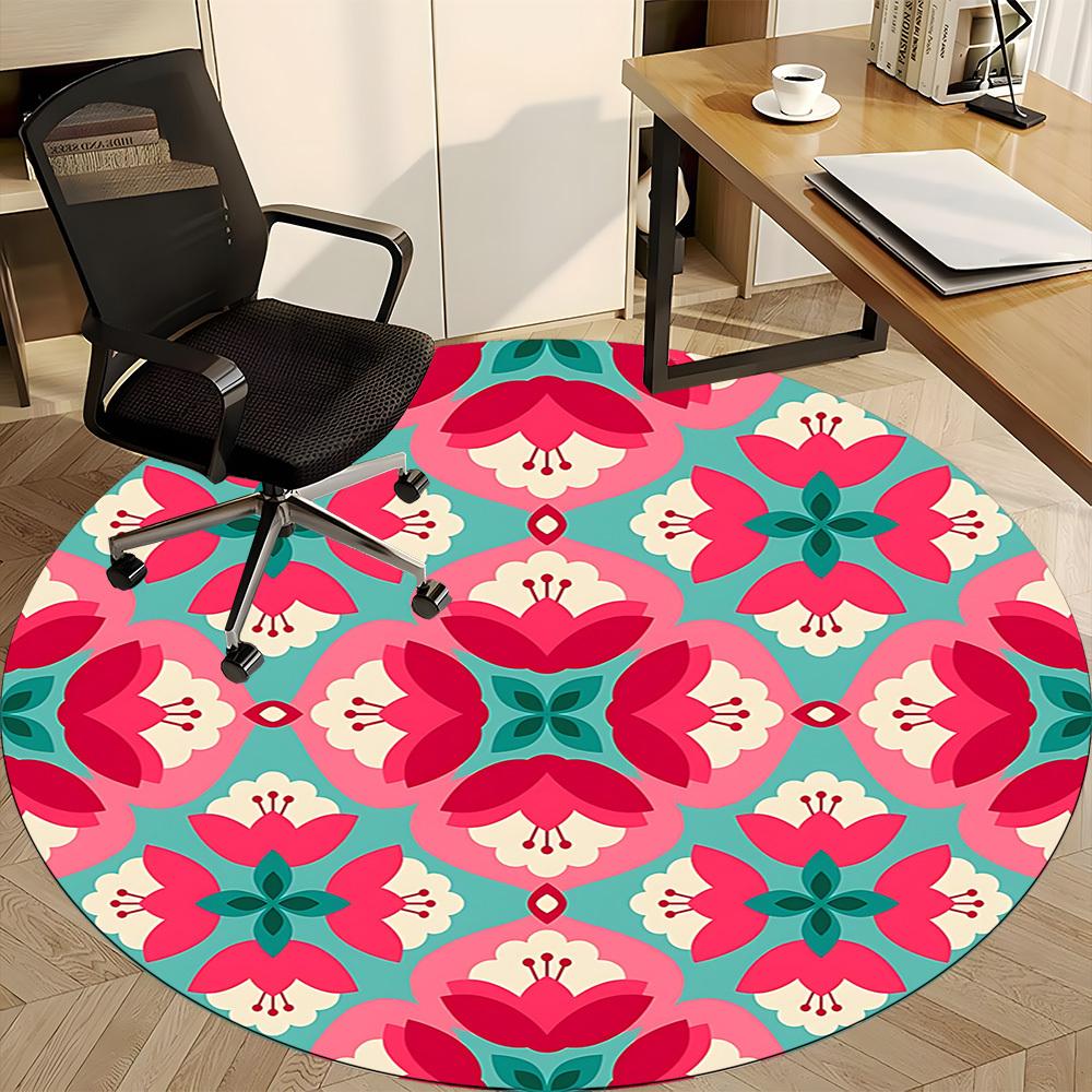 1 Stück Rundteppich mit Blumenmuster für das Büro, Teppich für Büro, Gaming, Leichte runde Bodenmatte yy260208047