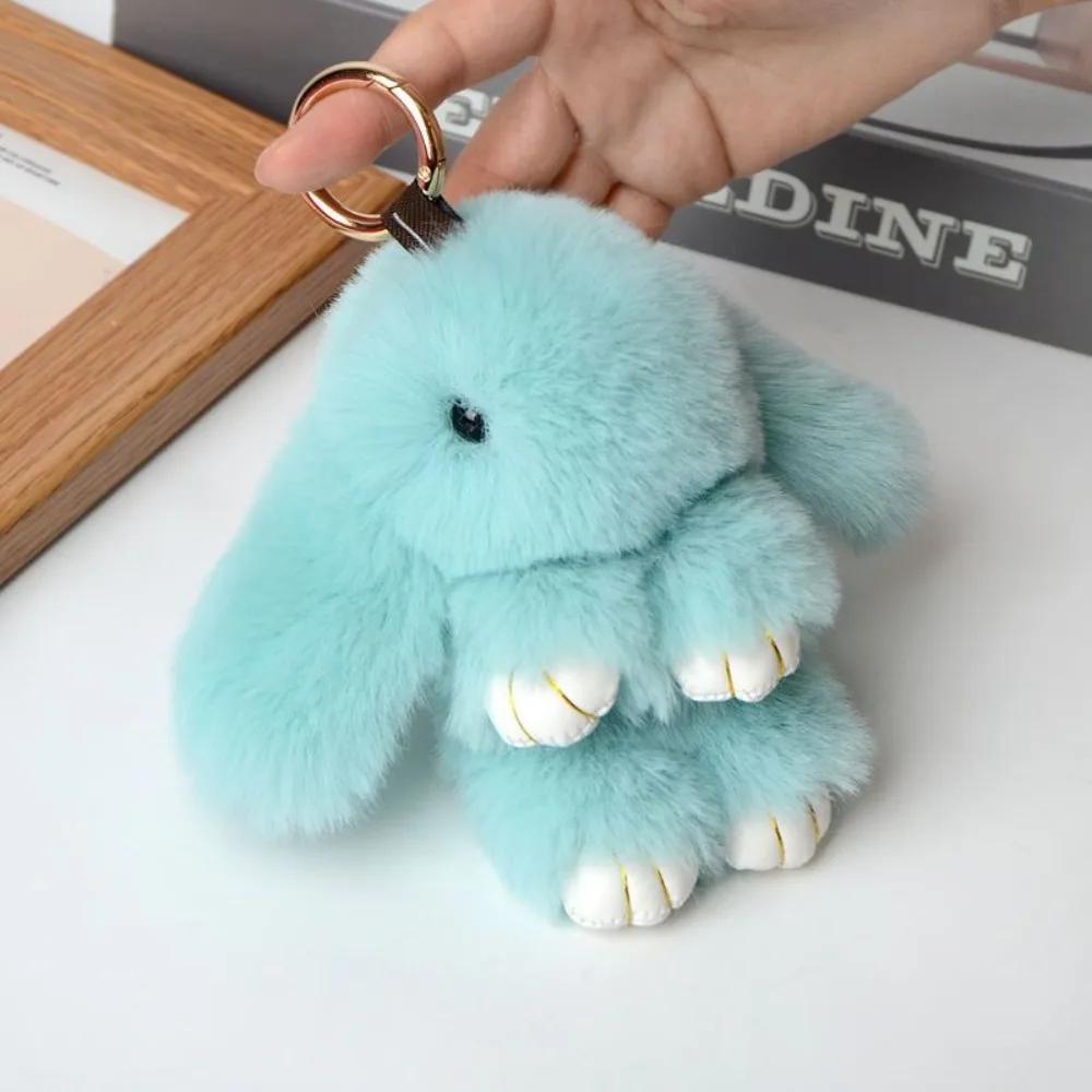 Fur Pom Keyring Fashion Pluff Bunny Keychain Lovely Cute Play Dead Rabbit Doll Smooth Fluffy Rabbit Fur Keychain Women