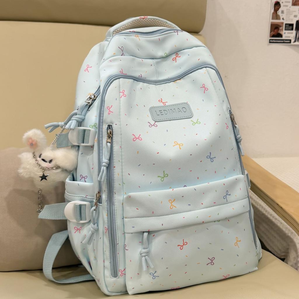 Schoolbag Korean version ins Sweet student schoolbag Color bow schoolbag Solid color polka dot student schoolbag Large capacity schoolbag