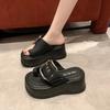 Fashion 8cm Women's Summer Chunky Slippers Fashion Thick-Bottom Sandals Flip Flops Wedges Buckle Slippers Platform Beach Slides Zapatos