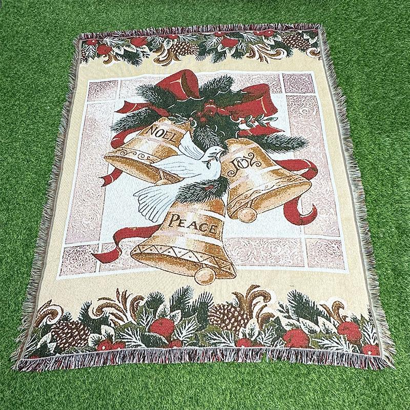 Decorative Blanket Jacquard Tapestry Christmas Bell Sofa Towel Wire Blanket Dustproof Full Cover Sofa Blanket