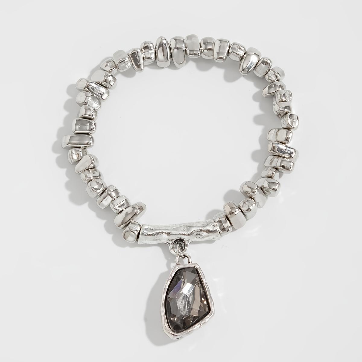 1 шт. Женский элегантный браслет с геометрическим кулоном, эластичный браслет из бусин CCB, украшение, подходит для повседневного ношения, праздничный подарок