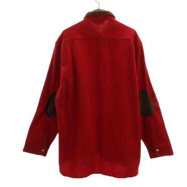 Woolrich 80s Made In USA Wool Long Sleeve Shirt Red Elbow Patch Men's Used