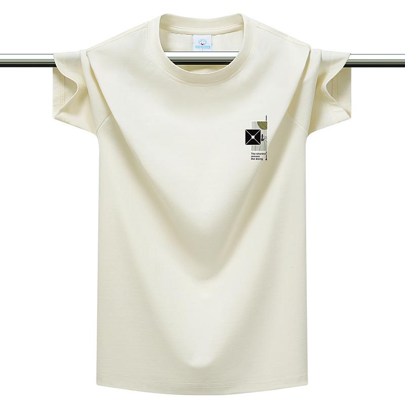 Plus Size Multi-color Men's Short Sleeve T-Shirt Heavyweight Cotton Casual Round Neck Tee