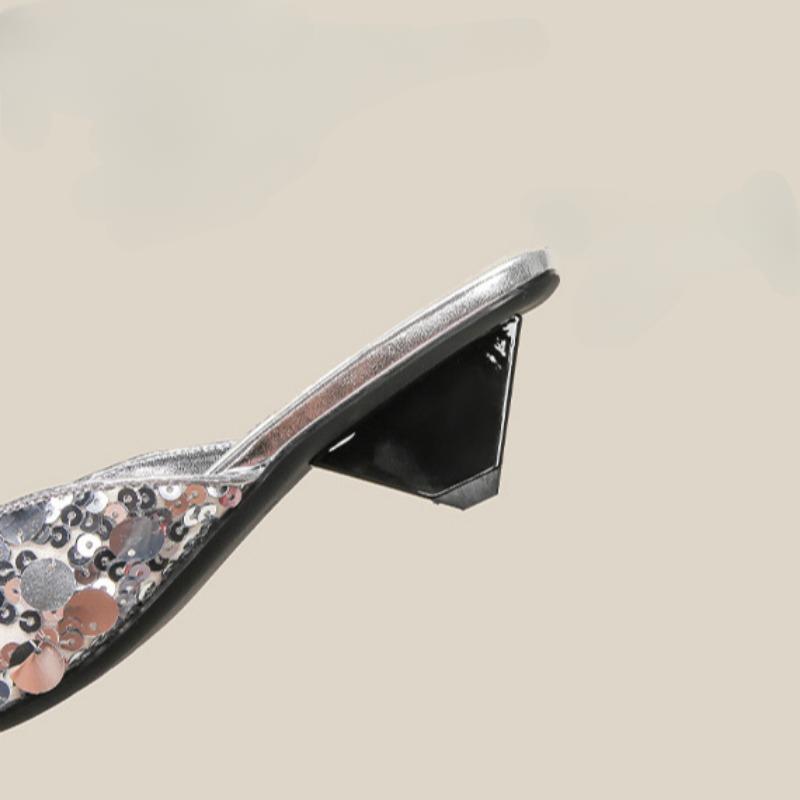 Beaded High-heeled Sandals Elegant Style Summer Pointed Toe Special-shaped Slippers for Women