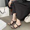 Square head thin heel cool slippers women's wear 2025 summer new versatile one-word sandals fashion medium heel open-toed women's shoes