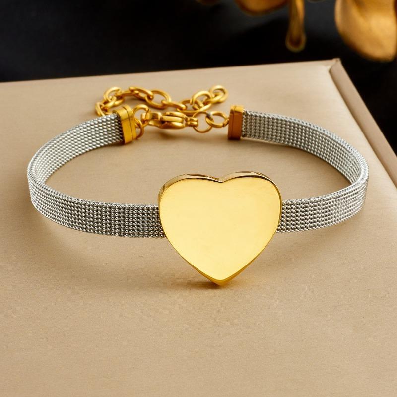Two-tone Mesh Band Gold Heart Charm Bracelet for Women серебряный