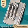 Nail Clipper Set with Pull-Out Leather Case - Includes Large Flat and Angled Clippers, Portable and Anti-Splash Design