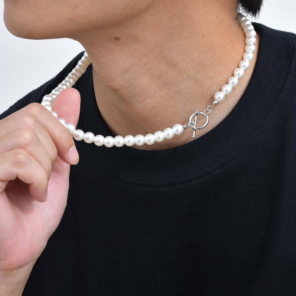 8mm Pearl Necklace for Men Women,White Imitation Pearl Beaded Collar,Casual Jewelry Gift